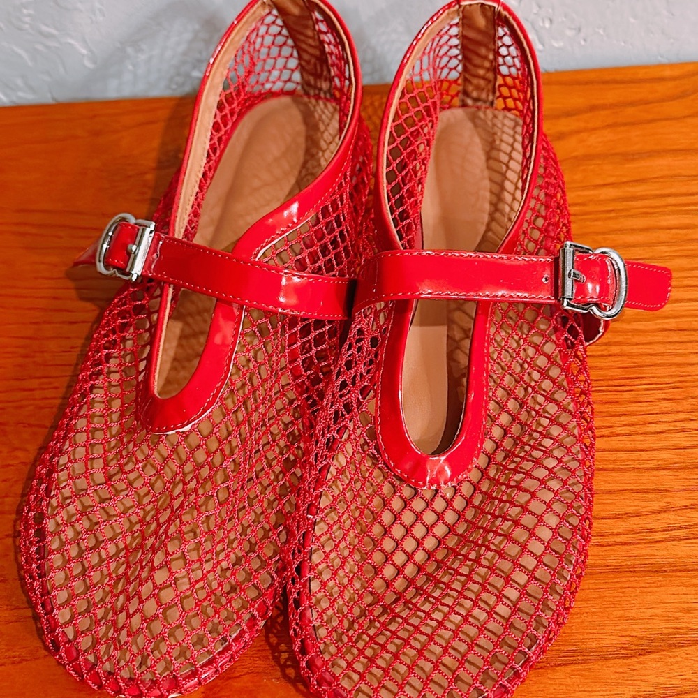 Red Mesh Buckle Flats